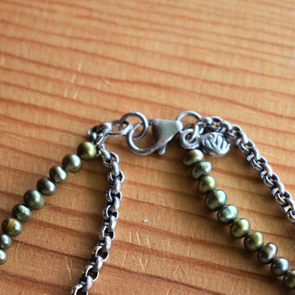 Boho Sage Pearl Necklace 2 Strand Sterling Silver - Picture 7 of 8